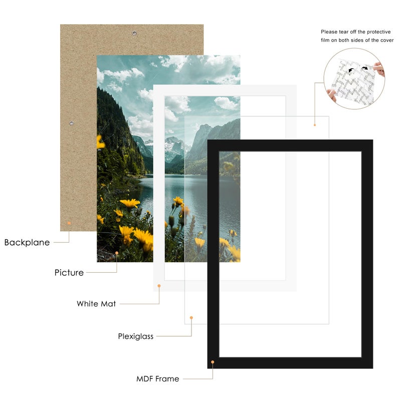 Picrit 19x27 Picture Frame 3 Pack, Black Poster Frame, Display Poster 16 x 24 with Mat or 19 x 27 without Mat for Horizontal or Vertical Wall Mounting - Image 5