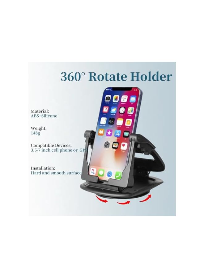 S-TOP 360°Rotatable Car Phone Holder with Suction Cup Mount Fit for GPS & Cellphones Dashboard Phone Stand Fit for iPhone Samsung Garmin and More Supports Thick Cases Ideal for All Vehicles - Image 3