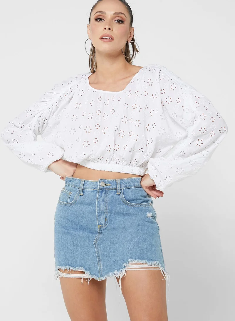 TOPSHOP Puff Sleeve Tie Detail Top