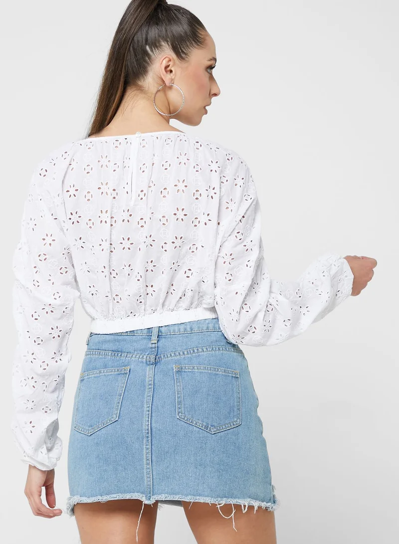 TOPSHOP Puff Sleeve Tie Detail Top