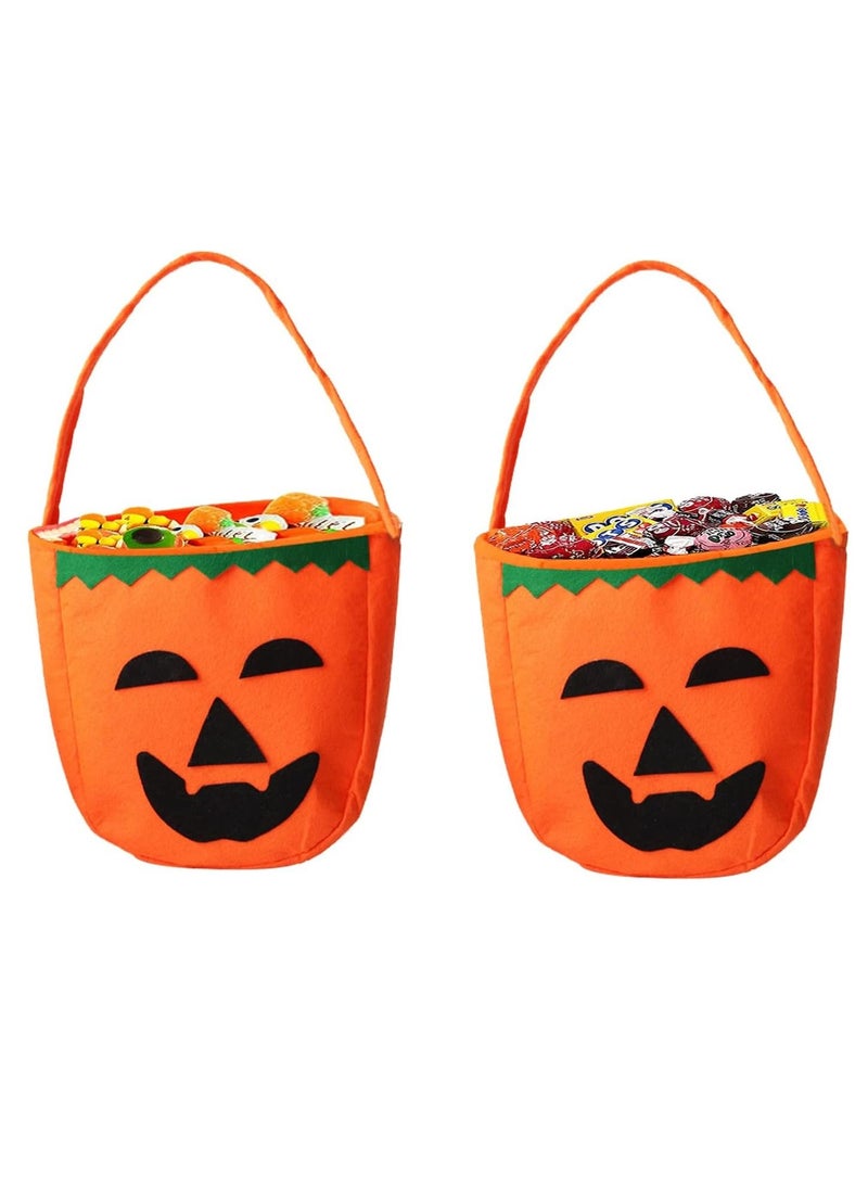 2 Pack Pumpkin Candy Bags, Non-Woven Gift Bags for Kids Trick or Treat Bags, Treat Bags, Candy Bucket Halloween (A) - Image 1