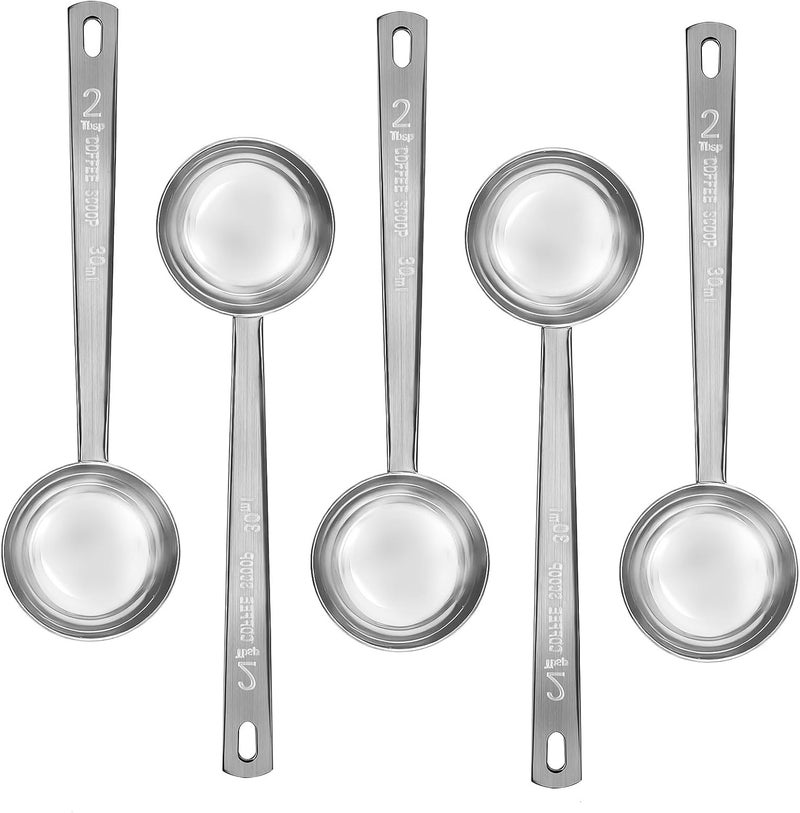 Timoo 5 Pcs Coffee Scoop 2 Tablespoon Scoop Stainless Steel Tablespoon Measuring Spoon Long Handle for Powder Ground Coffee Tea Sugar - Image 1