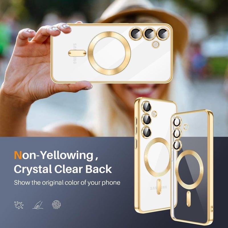 Grabist Phone Case For Samsung Galaxy A16 4G/5G, Clear case with camera lens protector Full protection, MagSafe compatible, scratch-resistant, anti-yellowing (Gold) - Image 3