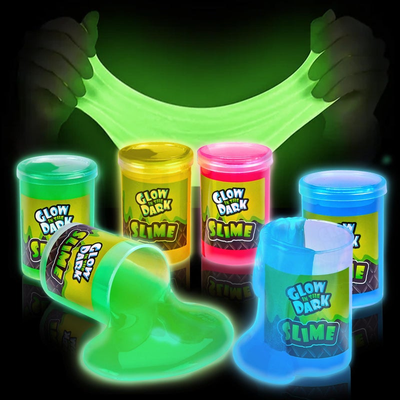 Playbees Glow in The Dark Slime 6 Pack Neon Party Favors for Kids Sensory Toy for Boys Girls Ages 5 NonToxic Stretchy Gooey Fun Birthday Halloween Classroom Treat Bags - Image 2