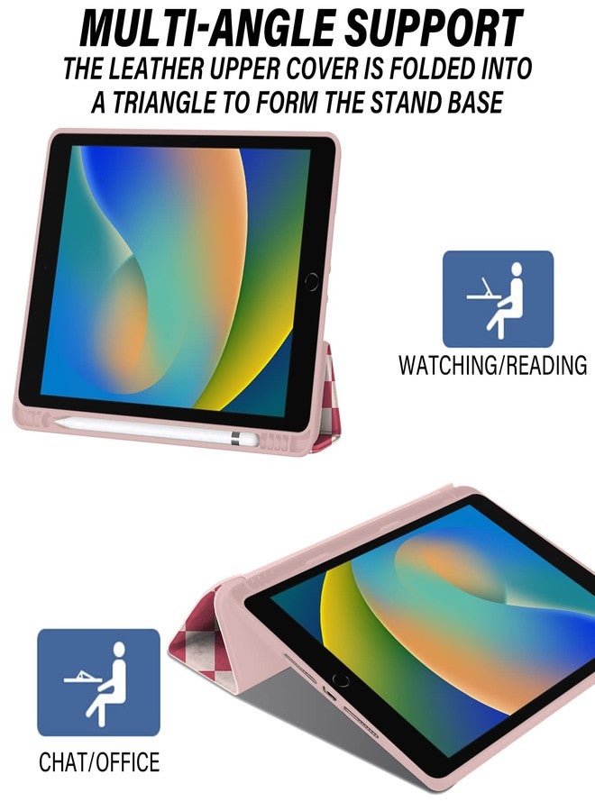 Cabreche Compatible with iPad 10.2 inch Case,9th /8th /7th Generation Case (2021/2020/2019) with Pencil Holder Soft TPU Back Case,Auto Sleep/Wake Cover,Girls Women Luxury-Pink Checkered Plaid Cute - Image 5