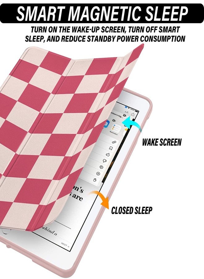 Cabreche Compatible with iPad 10.2 inch Case,9th /8th /7th Generation Case (2021/2020/2019) with Pencil Holder Soft TPU Back Case,Auto Sleep/Wake Cover,Girls Women Luxury-Pink Checkered Plaid Cute - Image 3