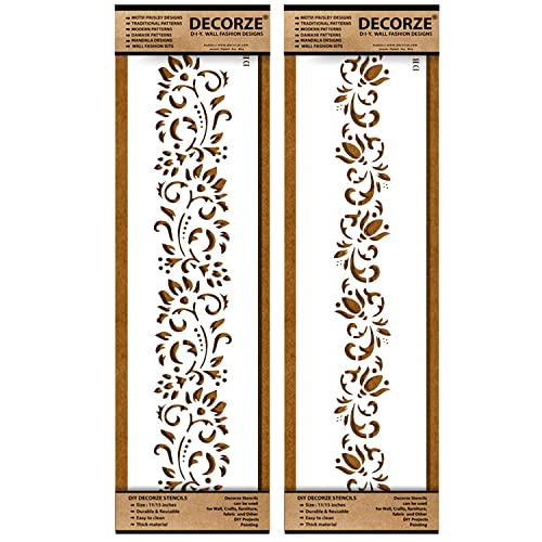 DECORZE Border Stencils for DIY Home Decor | Floral, Pattern & Wall Border Stencils for Painting Furniture & Art Projects DB-41-42 - Image 4