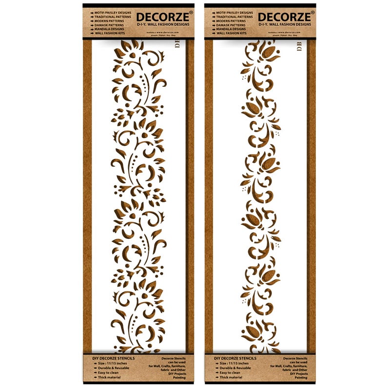 DECORZE Border Stencils for DIY Home Decor | Floral, Pattern & Wall Border Stencils for Painting Furniture & Art Projects DB-41-42 - Image 5