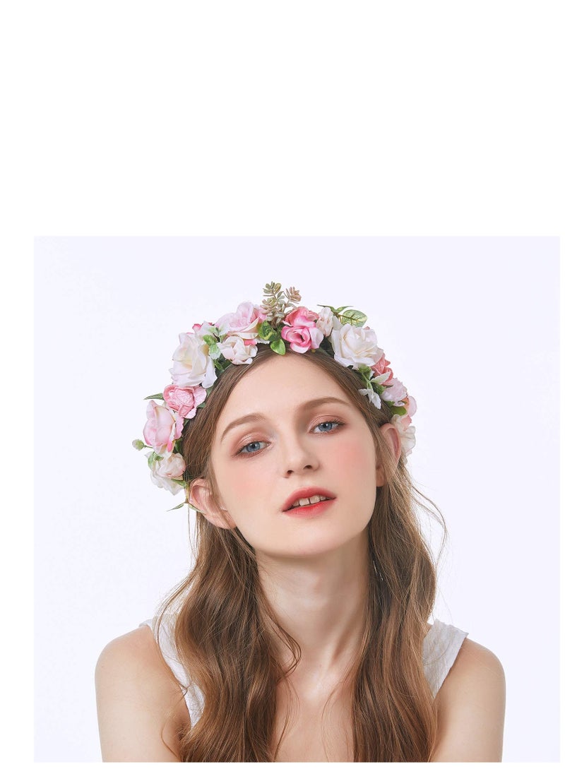 SYOSI Adjustable Flower Crown Headband, Boho Flower Headband Hair Wreath Floral Garland Crown Halo Headpiece with Ribbon Women Girl Festival Wedding Festival Party  - Image 3