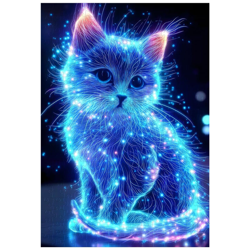 Artinhand Great Jigsaw Puzzles for Adults 300 Pieces Animal Cute Blue Glowing Cat Puzzles for Adults Toys Gift Family Decoration Kids Puzzle - Image 3