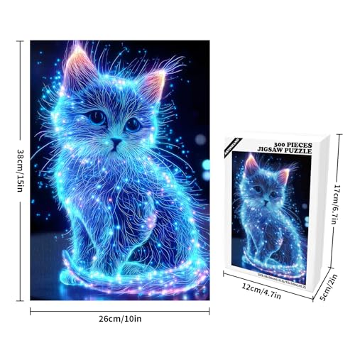 Artinhand Great Jigsaw Puzzles for Adults 300 Pieces Animal Cute Blue Glowing Cat Puzzles for Adults Toys Gift Family Decoration Kids Puzzle - Image 5
