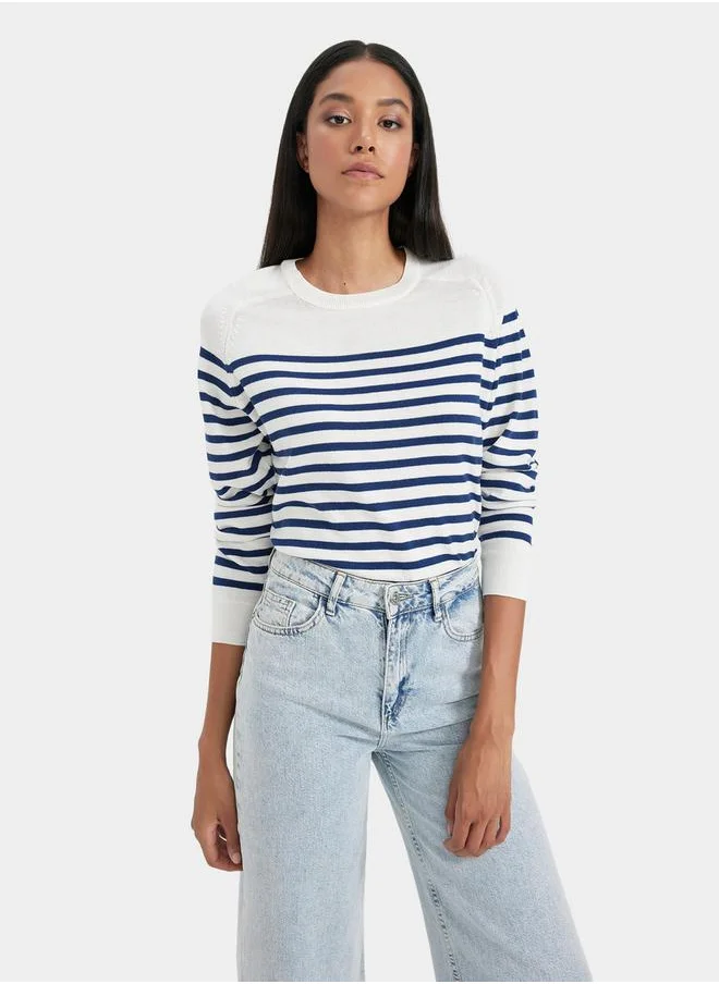 DeFacto Striped Crew Neck Regular Fit Sweater by Styli