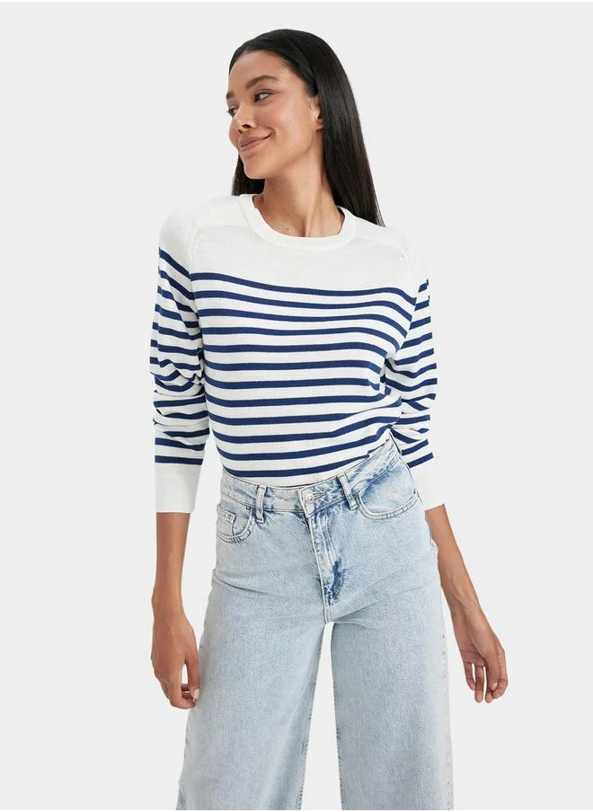 DeFacto Striped Crew Neck Regular Fit Sweater by Styli