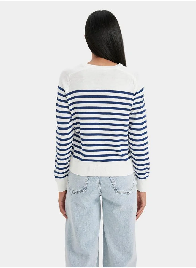 DeFacto Striped Crew Neck Regular Fit Sweater by Styli