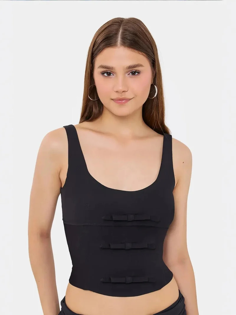 HICCUP Sleeveless Bodycon Top with Bow Detail