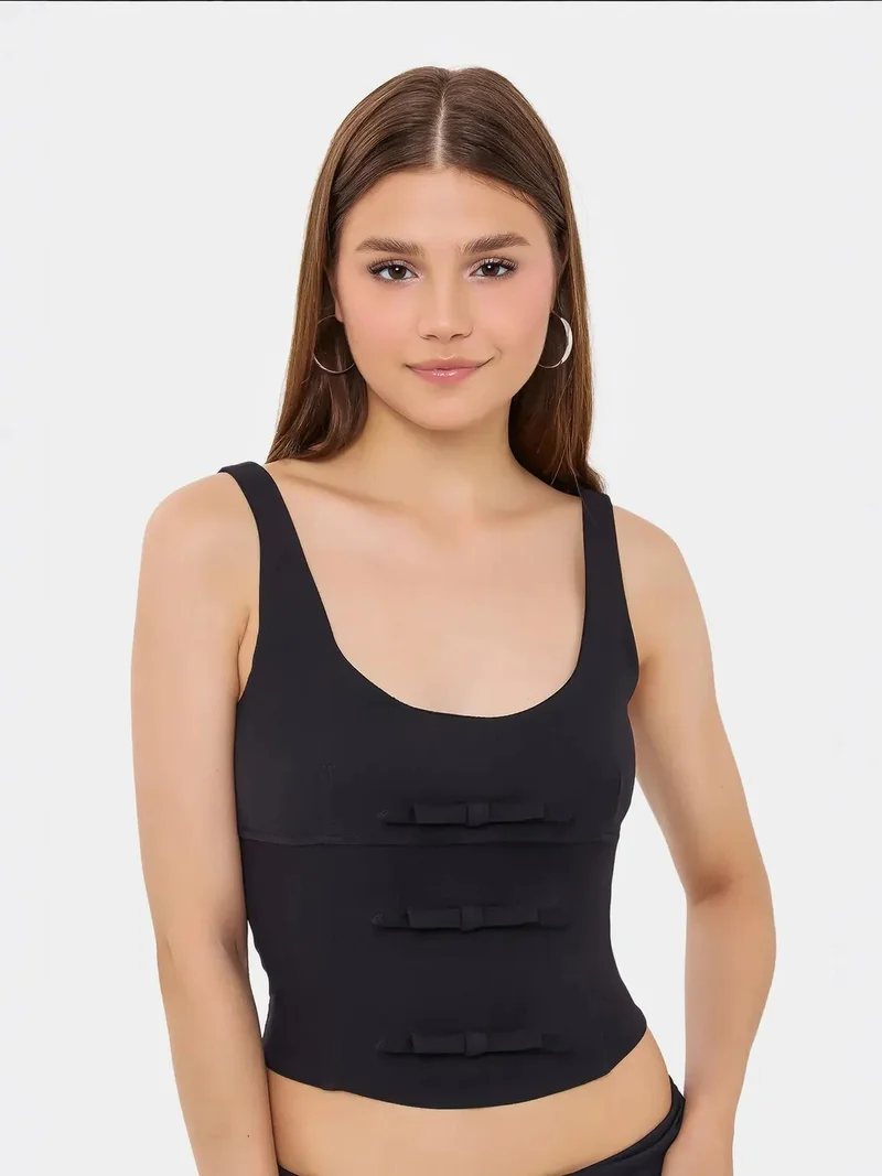 HICCUP Sleeveless Bodycon Top with Bow Detail