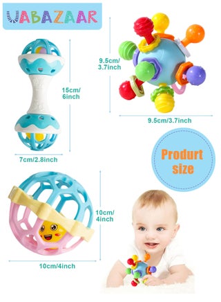 3Pcs Baby Teething Toys, Teething Toys for 3-12 Months Boys Girls, Newborn Baby Toys, Baby Rattles Toys, Sensory Chew Toys, 1 Year Old Baby Shower Gifts - view 2