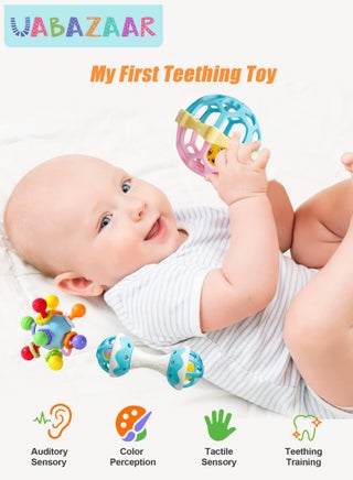 3Pcs Baby Teething Toys, Teething Toys for 3-12 Months Boys Girls, Newborn Baby Toys, Baby Rattles Toys, Sensory Chew Toys, 1 Year Old Baby Shower Gifts - view 4