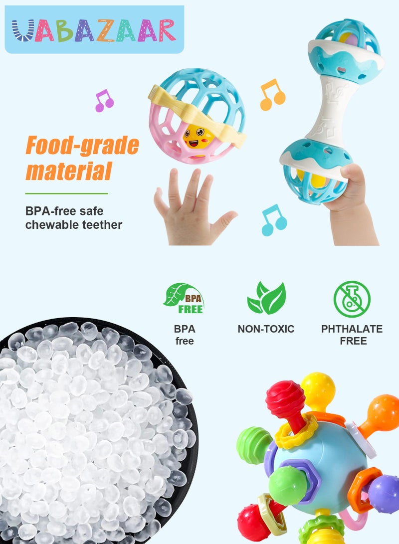 URbazaar 3Pcs Baby Teething Toys, Teething Toys for 3-12 Months Boys Girls, Newborn Baby Toys, Baby Rattles Toys, Sensory Chew Toys, 1 Year Old Baby Shower Gifts - Image 5