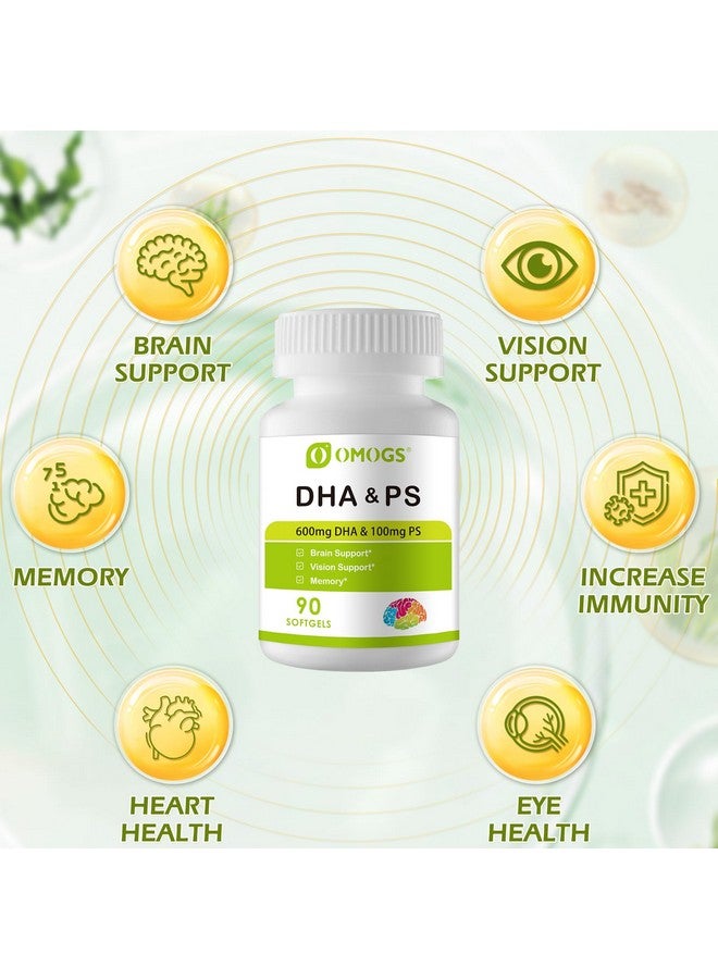 OMOGS Algae DHA - 600 mg Omega-3 DHA Softgels, with Phosphatidylserine & Walnut Oil, Supports Healthy Brain Function, Vision, Eye & Memory, Gluten Free, Non-GMO Vegan Algae Oil, 90 Softgels - Image 4