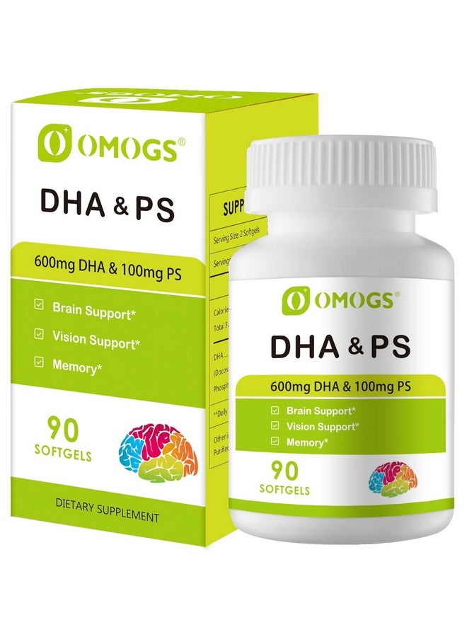 OMOGS Algae DHA - 600 mg Omega-3 DHA Softgels, with Phosphatidylserine & Walnut Oil, Supports Healthy Brain Function, Vision, Eye & Memory, Gluten Free, Non-GMO Vegan Algae Oil, 90 Softgels - Image 1