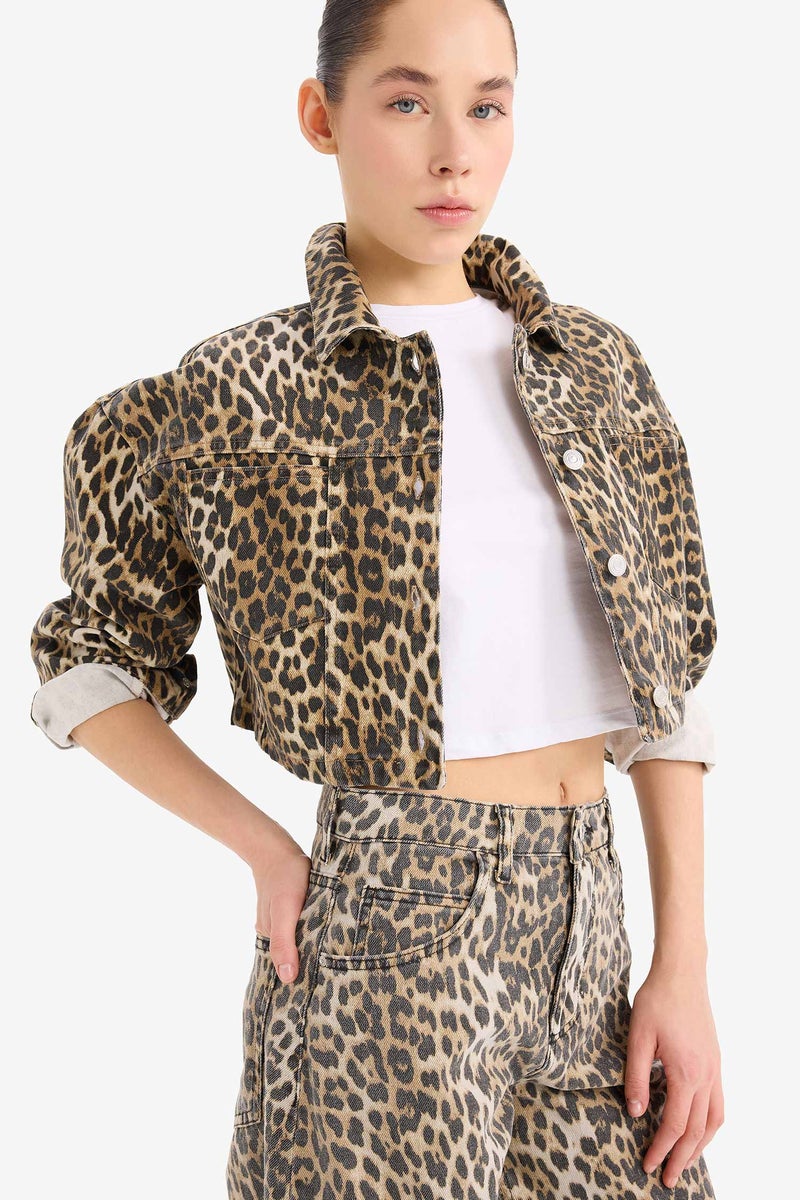 DeFacto Woman Oversize Fit Animal Patterned Gabardine Long Sleeve Shirt - Image 3
