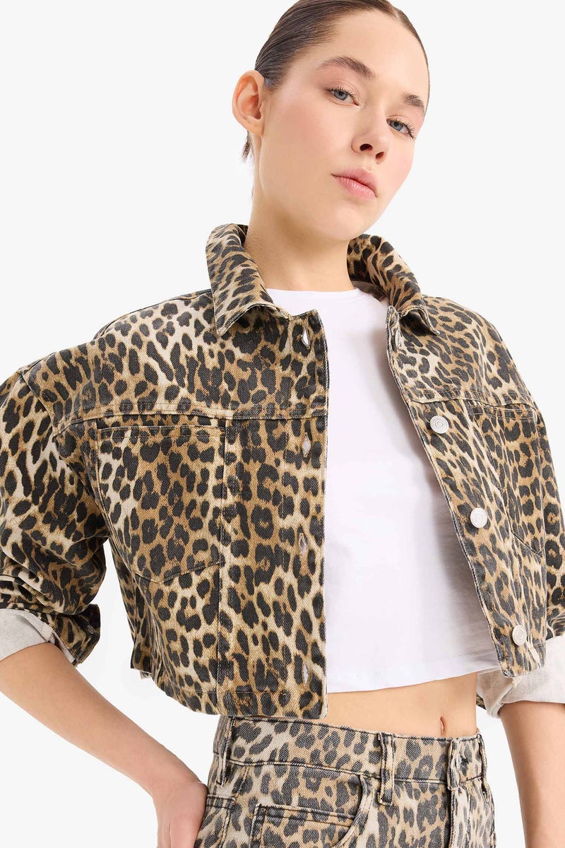 DeFacto Woman Oversize Fit Animal Patterned Gabardine Long Sleeve Shirt - Image 1