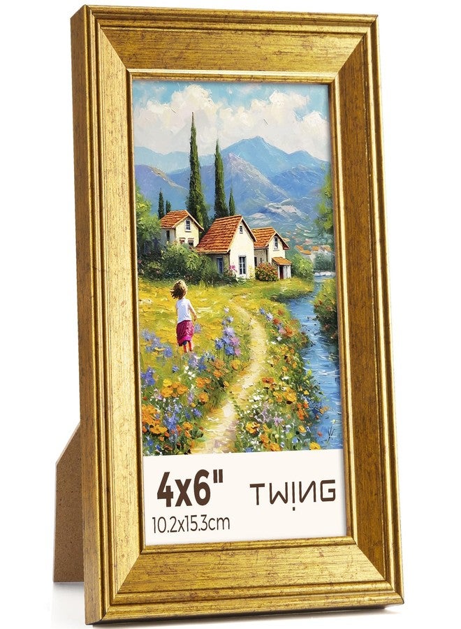 توينج إطارات صور TWING مقاس 4×6، لعرض صور مقاس 3×5 مع إطار داخلي أو 4×6 بدون إطار داخلي، إطارات صور عتيقة للتعليق على الحائط أو العرض على الطاولة، لون ذهبي ريفي، عبوة واحدة - Image 1