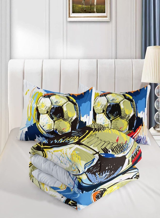 BSNTHO Soccer Comforter Set Boys Sports Bedding Set Twin Size for Kids Teens Hand Drawn Football Graffiti Style Comforter Design 3 Piece with 1 Comforter 2 Pillowcases - Image 4
