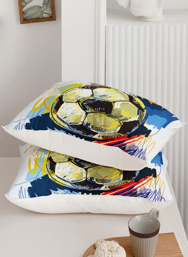 BSNTHO Soccer Comforter Set Boys Sports Bedding Set Twin Size for Kids Teens Hand Drawn Football Graffiti Style Comforter Design 3 Piece with 1 Comforter 2 Pillowcases - Image 3