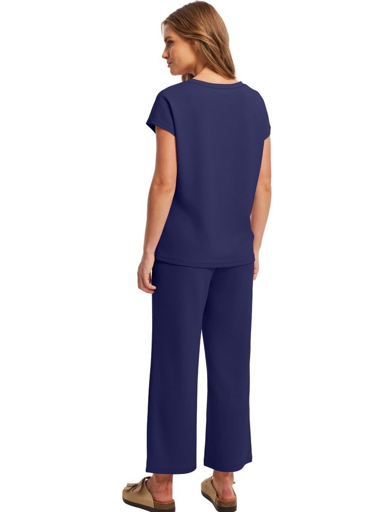 Saloogoe Two Piece Outfits for Women 2026 Fashion Lounge Sets Wide Leg Pants 2 Piece Summer Outfits Sleeveless V Neck Tops Matching Sets Vacation Tracksuit Dark Blue M - Image 5