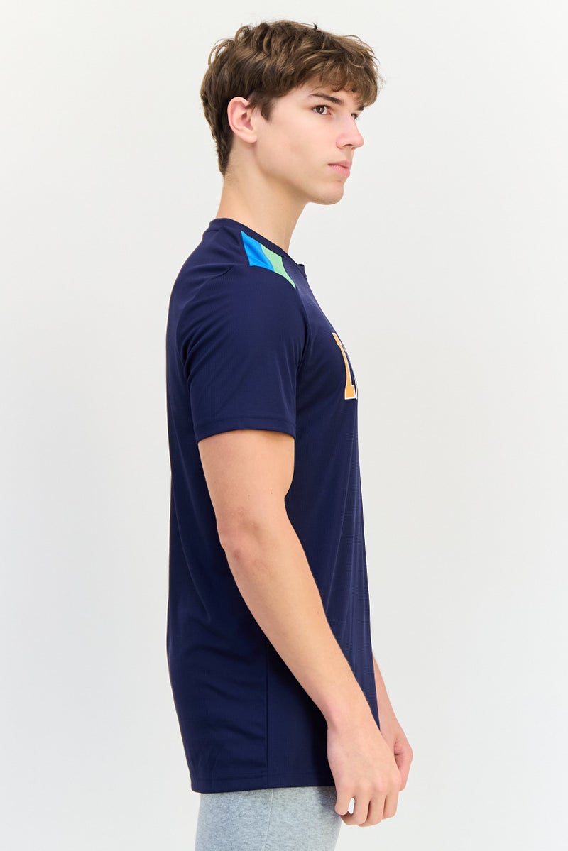 PUMA تي شيرت تدريب قصير الأكمام للرجال بتصميم ضيق، أزرق داكن - Image 2