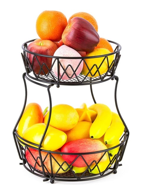 2-Tier Fruit Basket Storage Rack,Detachable Fruit Storage Basket for Home Kitchen Bathroom Office(Black)