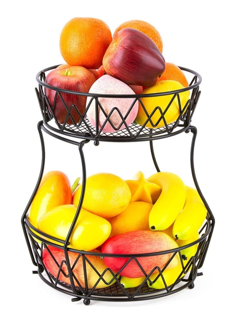 2-Tier Fruit Basket Storage Rack,Detachable Fruit Storage Basket for Home Kitchen Bathroom Office(Black)