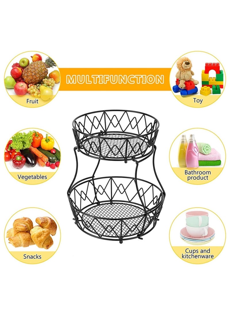 2-Tier Fruit Basket Storage Rack,Detachable Fruit Storage Basket for Home Kitchen Bathroom Office(Black)