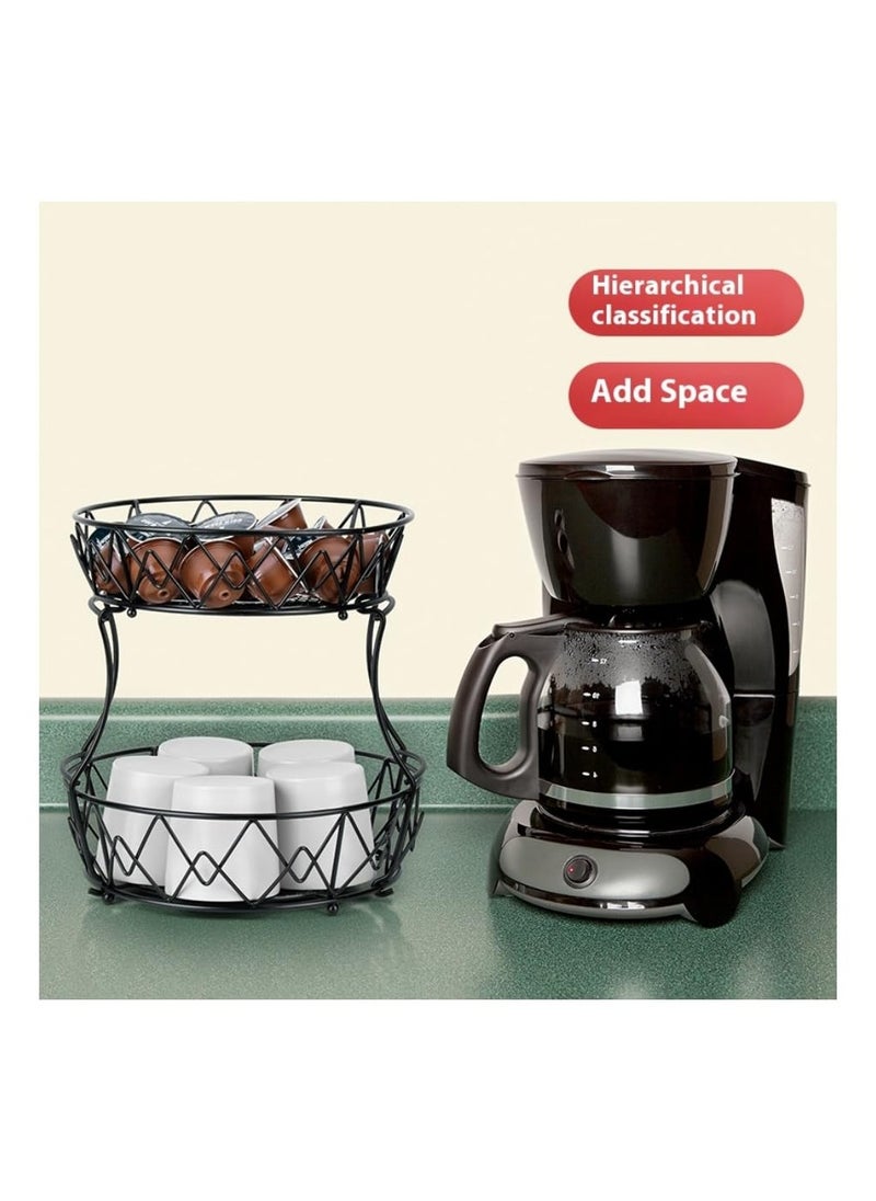 2-Tier Fruit Basket Storage Rack,Detachable Fruit Storage Basket for Home Kitchen Bathroom Office(Black)