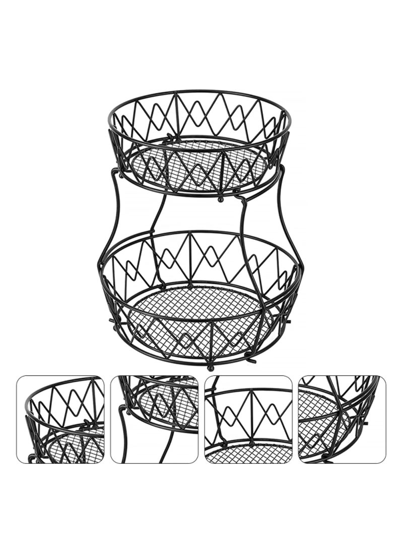 2-Tier Fruit Basket Storage Rack,Detachable Fruit Storage Basket for Home Kitchen Bathroom Office(Black)