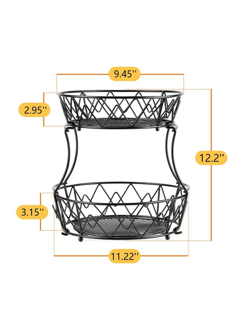 2-Tier Fruit Basket Storage Rack,Detachable Fruit Storage Basket for Home Kitchen Bathroom Office(Black)