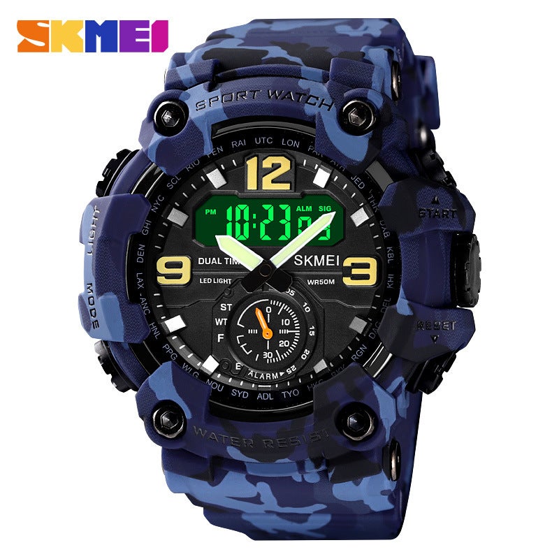 Skmei Men's Sports Watch - Camouflage Blue Waterproof Multifunctional Electronic Watch - Image 4