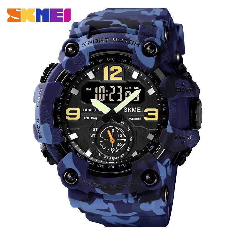 Skmei Men's Sports Watch - Camouflage Blue Waterproof Multifunctional Electronic Watch - Image 1