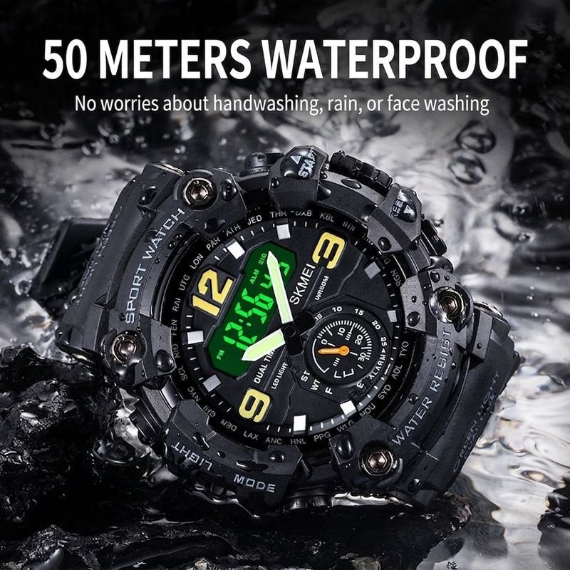 Skmei Men's Sports Watch - Camouflage Blue Waterproof Multifunctional Electronic Watch - Image 2