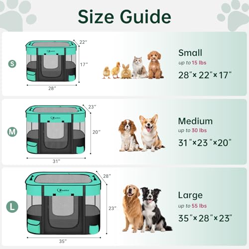 Siedihit Dog PlaypenCat Pet Puppy PenPortable Playpens for Dogs Indoor Outdoor Travel Camping UseFoldable Dog Kennel Tent Crate for Rabbit Small Animals with Carrying Case Green Medium - Image 3