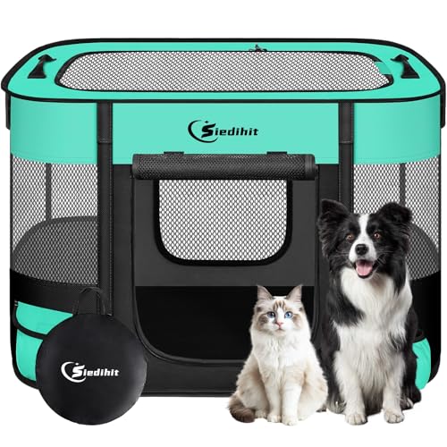 Siedihit Dog PlaypenCat Pet Puppy PenPortable Playpens for Dogs Indoor Outdoor Travel Camping UseFoldable Dog Kennel Tent Crate for Rabbit Small Animals with Carrying Case Green Medium - Image 1