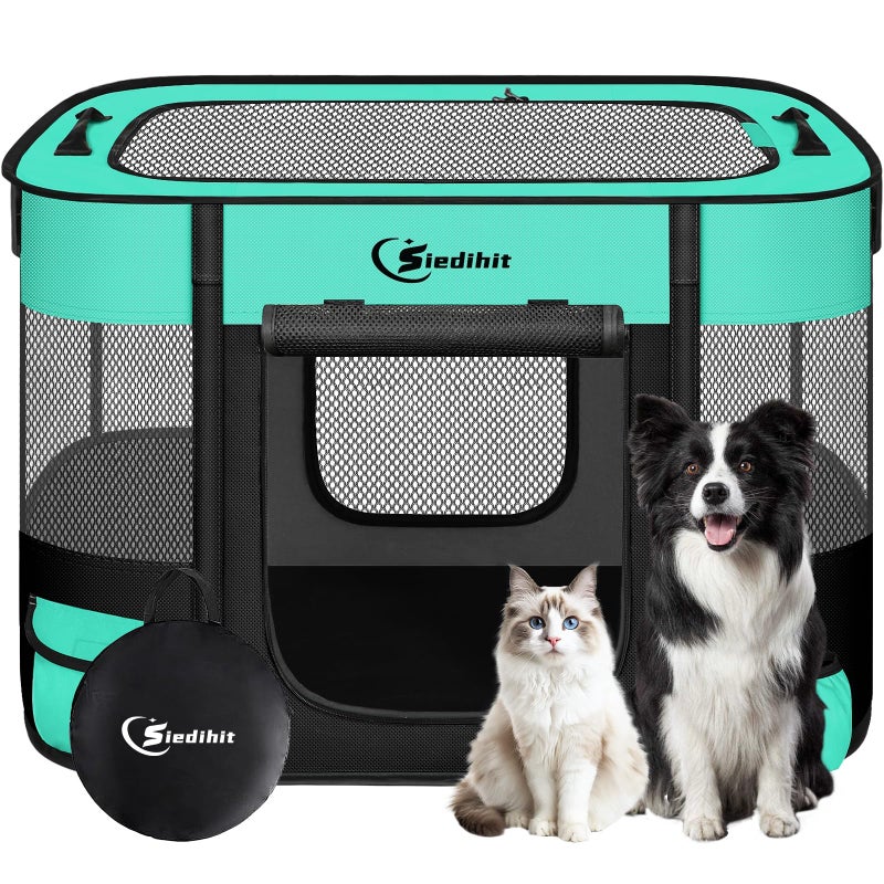 Siedihit Dog PlaypenCat Pet Puppy PenPortable Playpens for Dogs Indoor Outdoor Travel Camping UseFoldable Dog Kennel Tent Crate for Rabbit Small Animals with Carrying Case Green Medium - Image 2