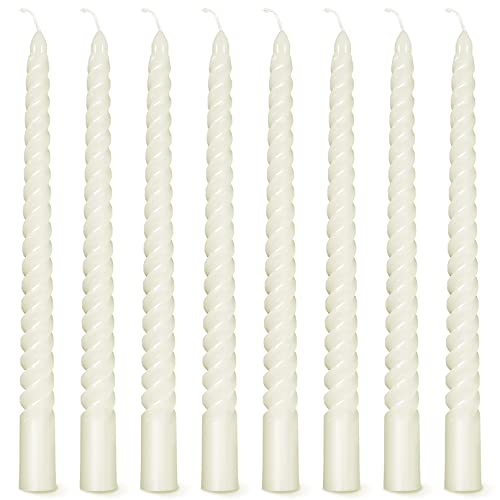 Twist Taper Candles 10Inch White Spiral Dripless Dinner Candles 8Pcs