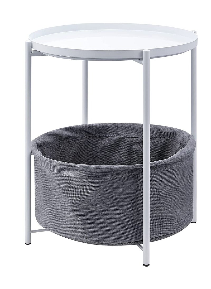 Roman Gifts - Folding End Table 2-Tier Metal Round Side Table with Removable Tray for Living Room - Image 1