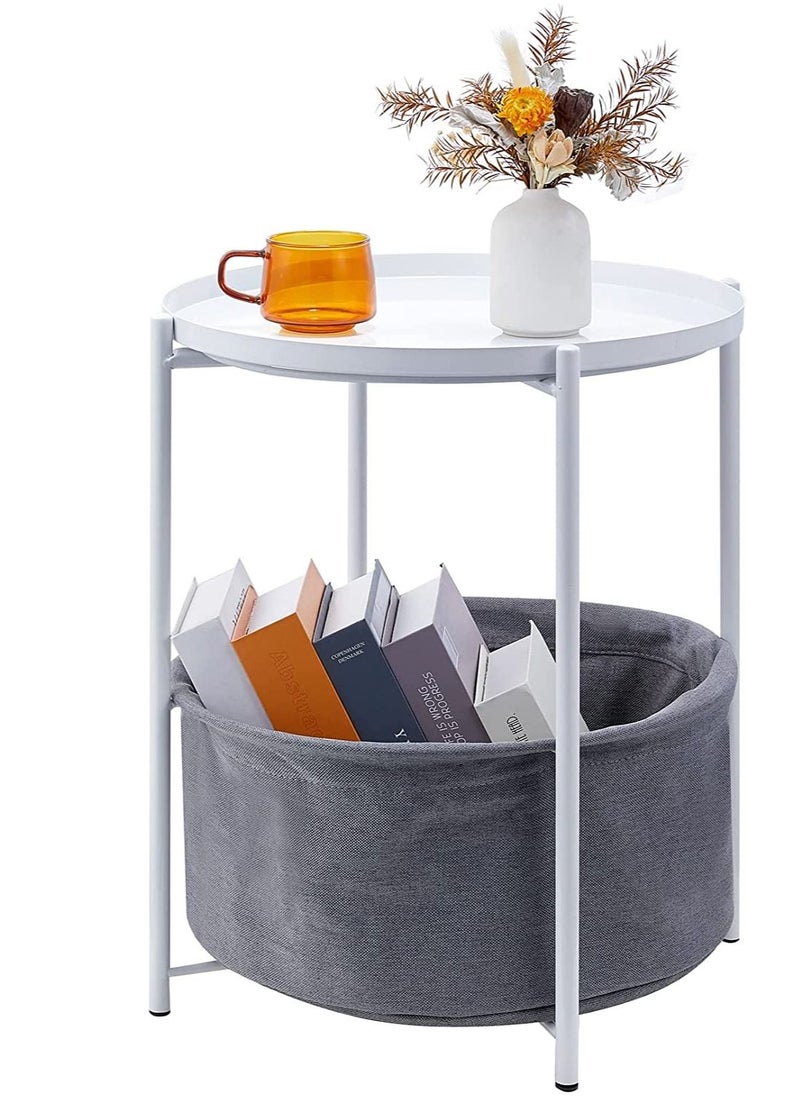 Roman Gifts - Folding End Table 2-Tier Metal Round Side Table with Removable Tray for Living Room - Image 1