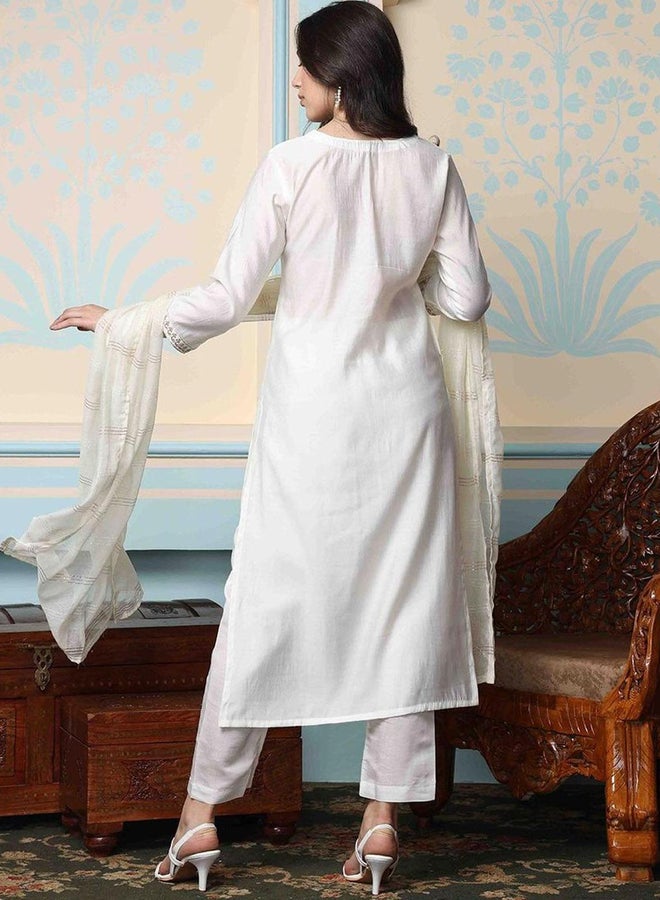ISHIN Embroidered Kurta with Trousers and Dupatta Set - Image 2