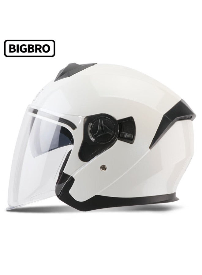 Bigbro Ky168 Pearl White New National Standard 3c Dual-lens Electric Motorcycle Helmet Winter Warmth Sun Protection Uni Electric Scooter Four-season Half Helmet - Image 2