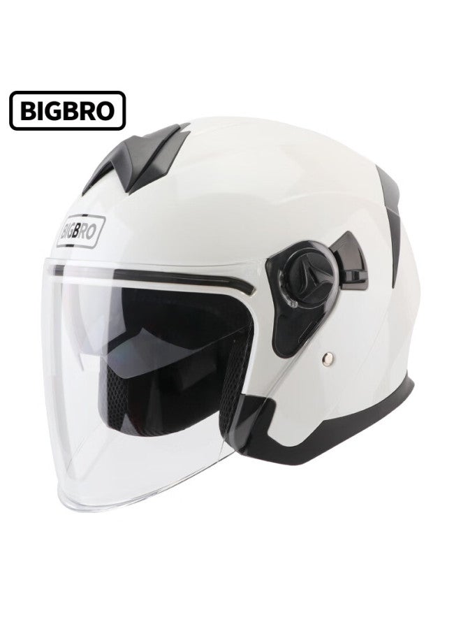Bigbro Ky168 Pearl White New National Standard 3c Dual-lens Electric Motorcycle Helmet Winter Warmth Sun Protection Uni Electric Scooter Four-season Half Helmet - Image 1